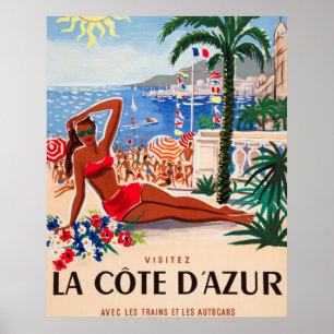 Affiche de voyage vintage Cote D'Azur française