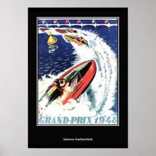 Affiche de voyage vintage Course de Bateau à Moteu