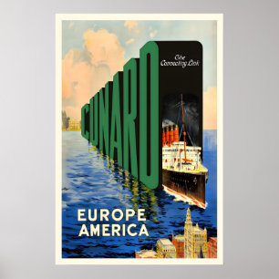 Affiche de voyage vintage Cunard Europe Amérique