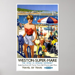Affiche de voyage vintage d'Angleterre Weston Supe