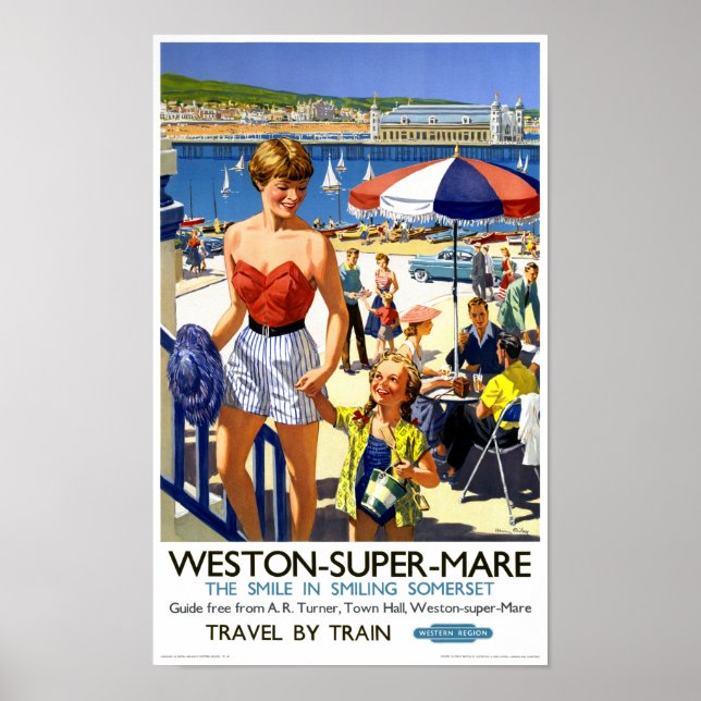 Affiche de voyage vintage d'Angleterre Weston Supe (Devant)