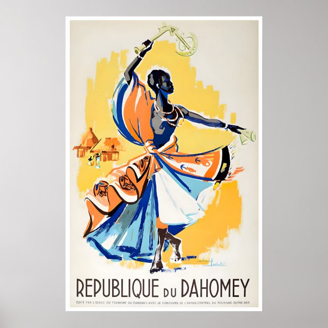 Affiche de voyage vintage d'art africain Dahomey (Devant)