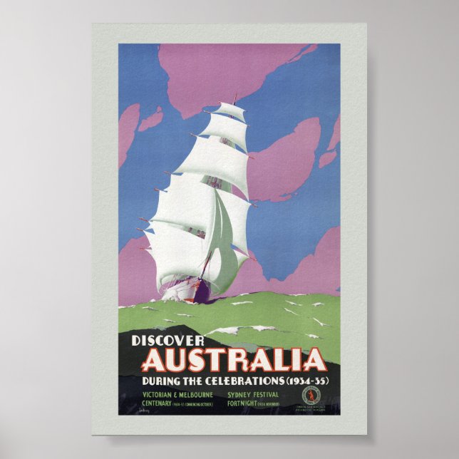 Affiche de voyage vintage d'Australie restaurée (Devant)