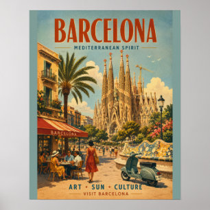 Affiche de voyage vintage de Barcelone avec la Méd