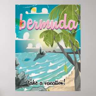 Affiche de voyage vintage de Bermude dessin animé