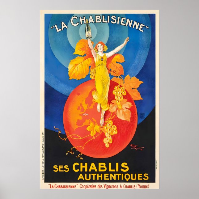 Affiche de voyage vintage de boisson Chablis (Devant)