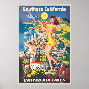Affiche de voyage vintage de Californie du Sud - E