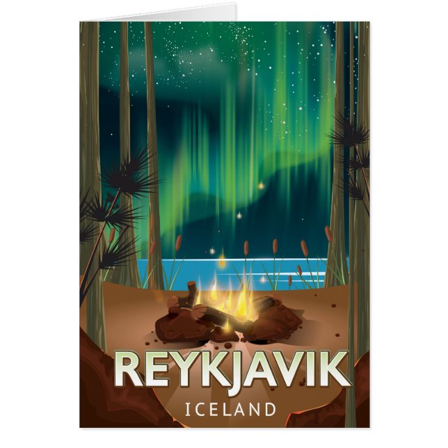 Affiche de voyage vintage de camping à Reykjavik (Devant)