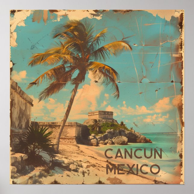 Affiche de voyage vintage de Cancun (Devant)