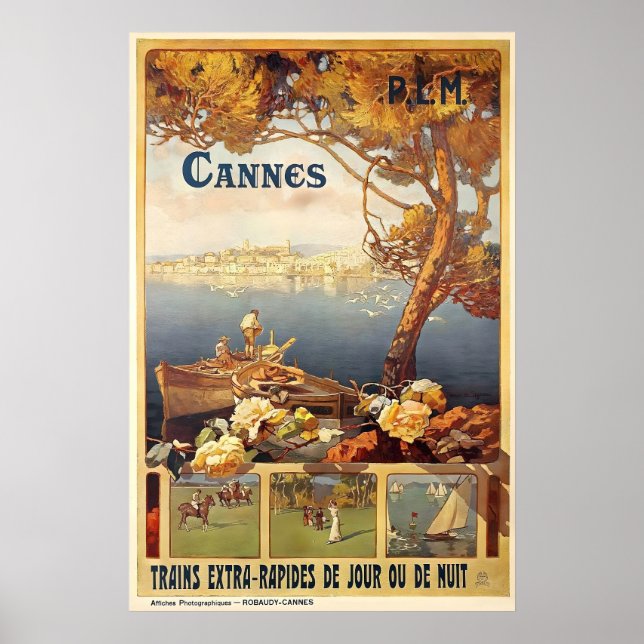 Affiche de voyage vintage de Cannes France (Devant)