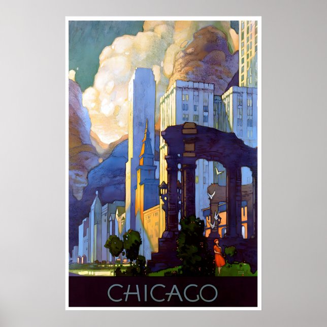 Affiche de voyage vintage de Chicago Painting Illi (Devant)