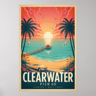 Affiche de voyage vintage de Clearwater Pier 60 en