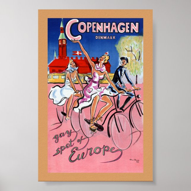Affiche de voyage vintage de Copenhague restaurée (Devant)