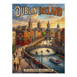 Affiche de voyage vintage de Dublin Irlande Ville