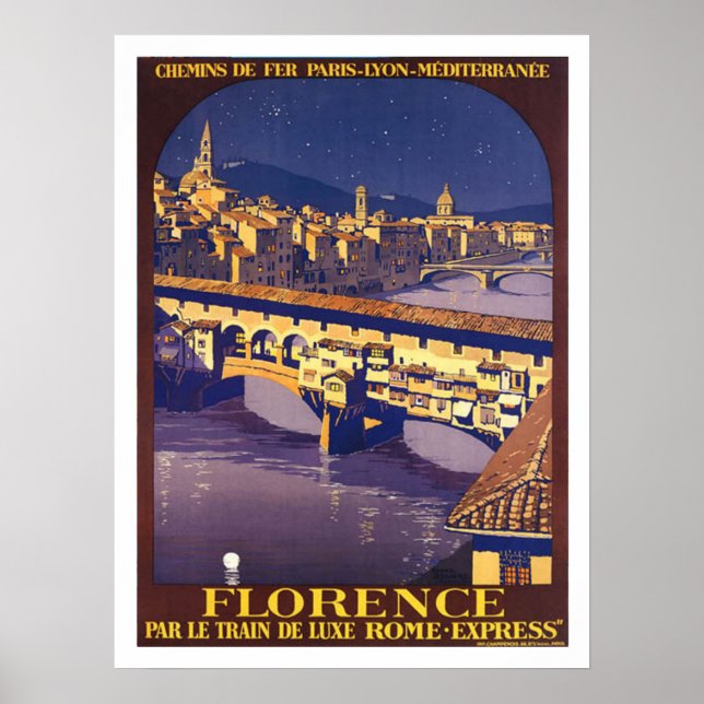 Affiche de voyage vintage de Florence, Italie (Devant)