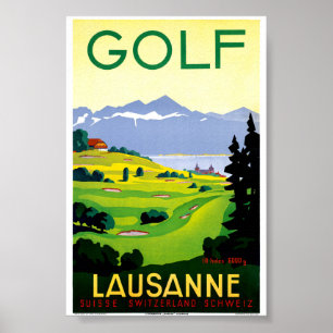 Affiche de voyage vintage de golf à Lausanne en Su