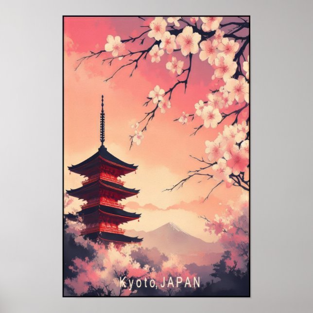 Affiche de voyage vintage de Kyoto Japon (Devant)