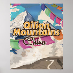 Affiche de voyage vintage de la montagne Qilian en