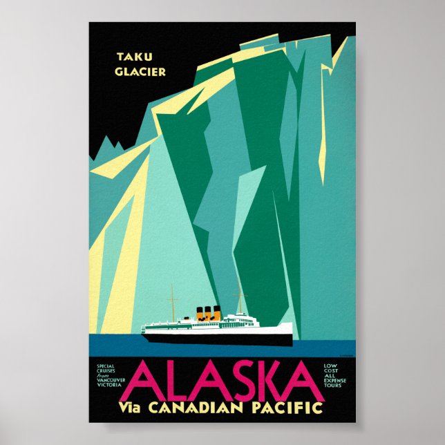 Affiche de voyage vintage de l'Alaska restaurée (Devant)
