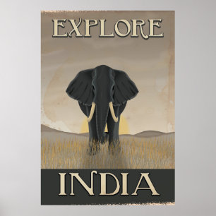 Affiche de voyage vintage de l'éléphant indien