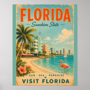 Affiche de voyage vintage de l'État de Floride Sun