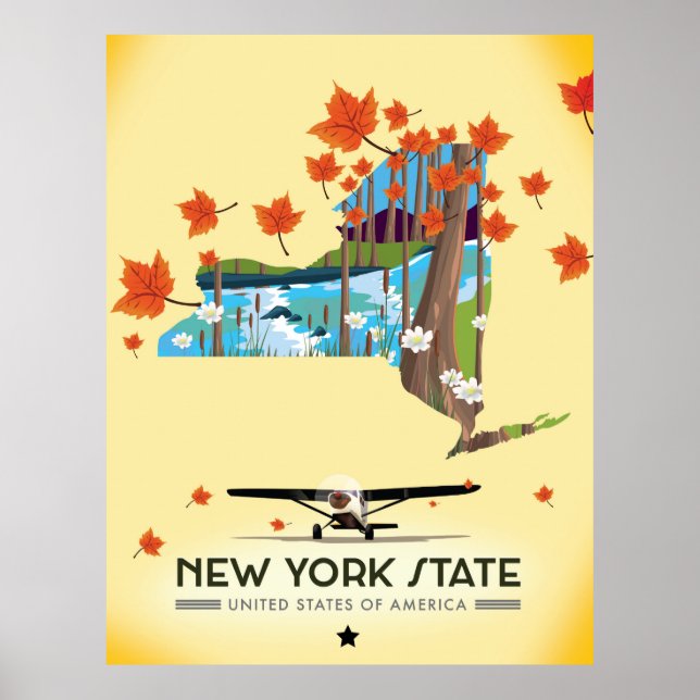 Affiche de voyage vintage de l'État de New York (Devant)