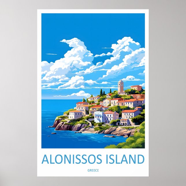 Affiche de voyage vintage de l'île d'Alonissos Ski (Devant)