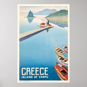Affiche de voyage vintage de l'île grecque de Corf