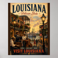 Affiche de voyage vintage de Louisiane avec musici