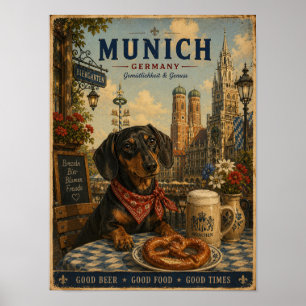 Affiche de voyage vintage de Munich avec un teckel