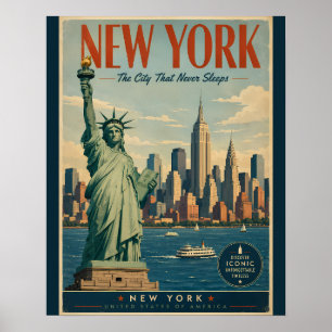 Affiche de voyage vintage de New York avec la stat