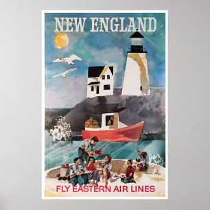Affiche de voyage vintage de Nouvelle-Angleterre