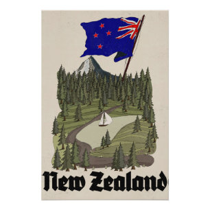 Affiche de voyage vintage de Nouvelle-Zélande