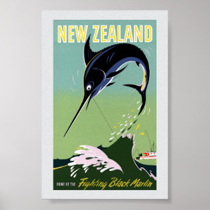Affiche de voyage vintage de Nouvelle-Zélande rest