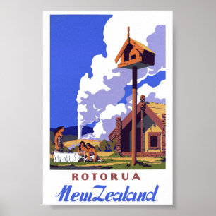 Affiche de voyage vintage de Nouvelle-Zélande rest