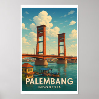 Affiche de voyage vintage de Palembang Indonésie