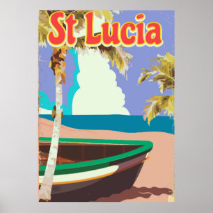 Affiche de voyage vintage de plage à Sainte-Lucie