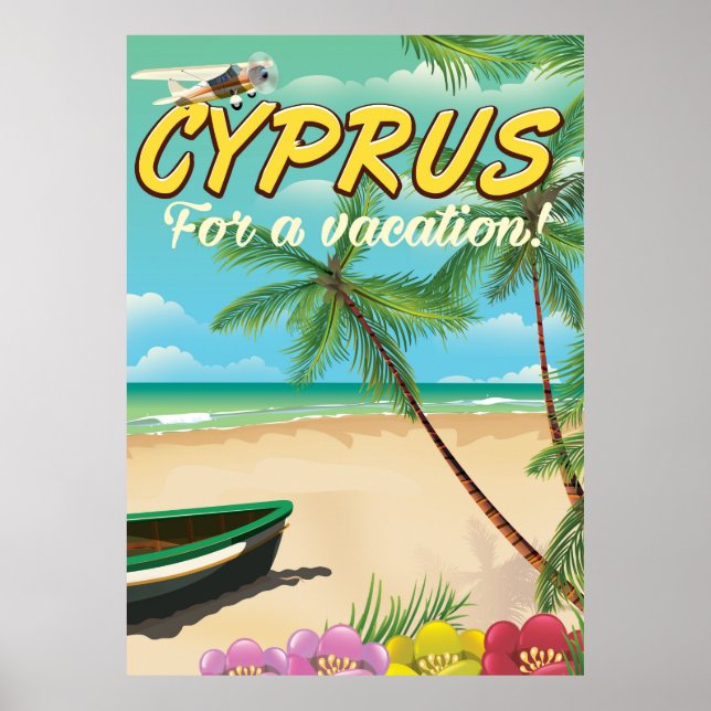 Affiche de voyage vintage de plage de Chypre (Devant)