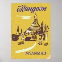 Affiche de voyage vintage de Rangoon Myanmar