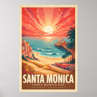 Affiche de voyage vintage de Santa Monica Pier en