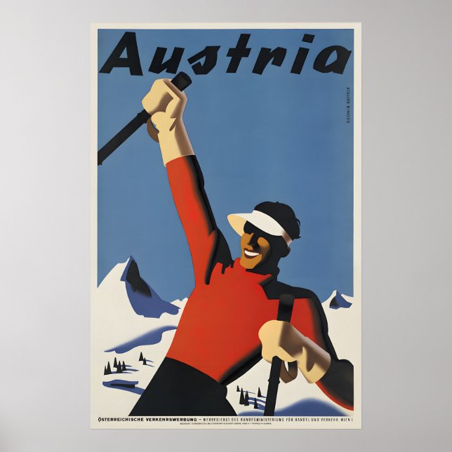 Affiche de voyage vintage de ski en Autriche (Devant)