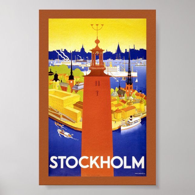 Affiche de voyage vintage de Stockholm restaurée (Devant)