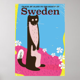 Affiche de voyage vintage de Suède dessin animé