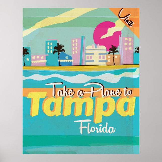 Affiche de voyage vintage de Tampa, Floride. (Devant)