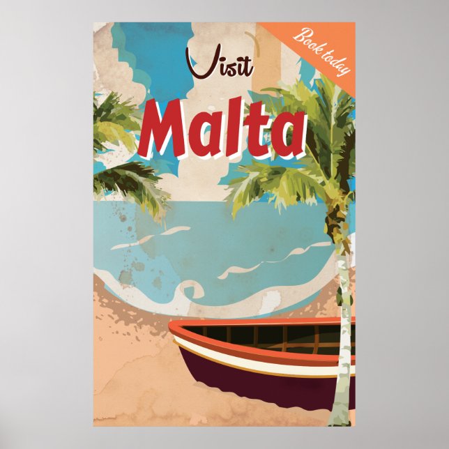 Affiche de voyage vintage de vacances à Malte. (Devant)