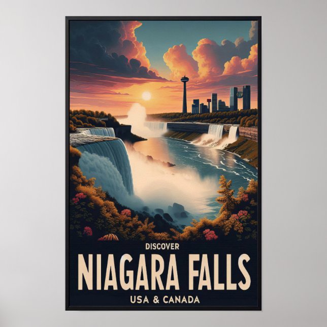Affiche de voyage vintage Découvrir les chutes du  (Devant)