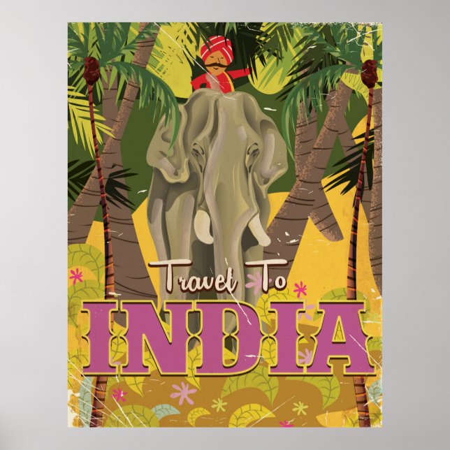 affiche de voyage vintage d'éléphant indien (Devant)