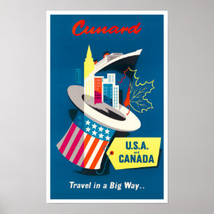affiche de voyage vintage des États-Unis et du Can