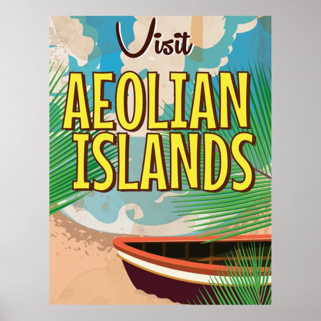 Affiche de voyage vintage des îles Éoliennes (Devant)