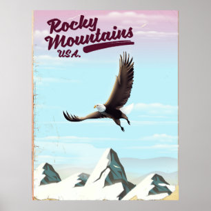 Affiche de voyage vintage des montagnes Rocheuses 